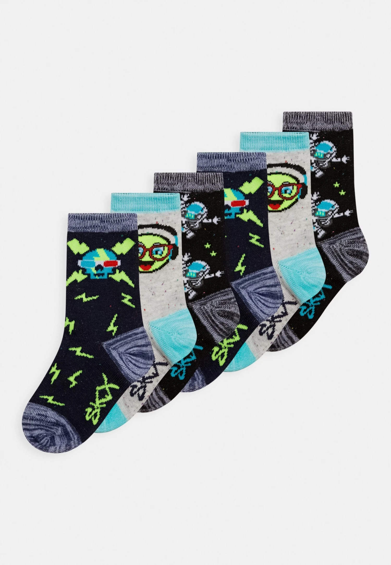 Skechers Online Boys Space And Smileys Socks 6Pack - Sokken - Blue 3 Skechers Online Boys Space And Smileys Socks 6Pack - Sokken - Blue